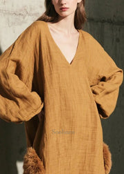 Italian Coffee Oversized Patchwork Faux Fur Vacation Dresses Fall