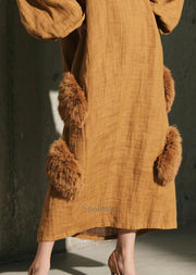 Italian Coffee Oversized Patchwork Faux Fur Vacation Dresses Fall
