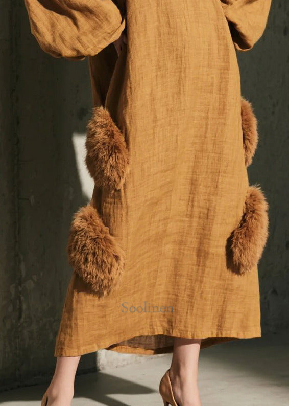 Italian Coffee Oversized Patchwork Faux Fur Vacation Dresses Fall