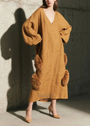 Italian Coffee Oversized Patchwork Faux Fur Vacation Dresses Fall