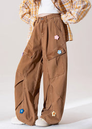 Italian Coffee Pockets Floral Denim Straight Pants Fall