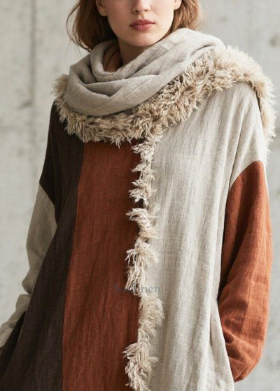 Italian Colorblock Asymmetrical Patchwork Faux Fur Maxi Dresses Fall