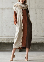Italian Colorblock Asymmetrical Patchwork Faux Fur Maxi Dresses Fall