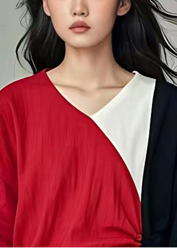 Italian Colorblock Cinched Patchwork Linen Shirt Tops Summer