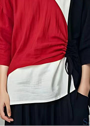 Italian Colorblock Cinched Patchwork Linen Shirt Tops Summer