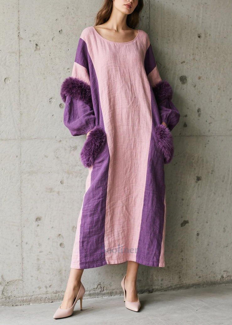 Italian Colorblock Oversized Patchwork Faux Fur Holiday Dress Fall