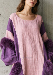 Italian Colorblock Oversized Patchwork Faux Fur Holiday Dress Fall