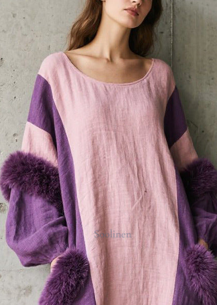 Italian Colorblock Oversized Patchwork Faux Fur Holiday Dress Fall