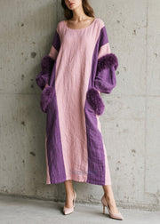 Italian Colorblock Oversized Patchwork Faux Fur Holiday Dress Fall