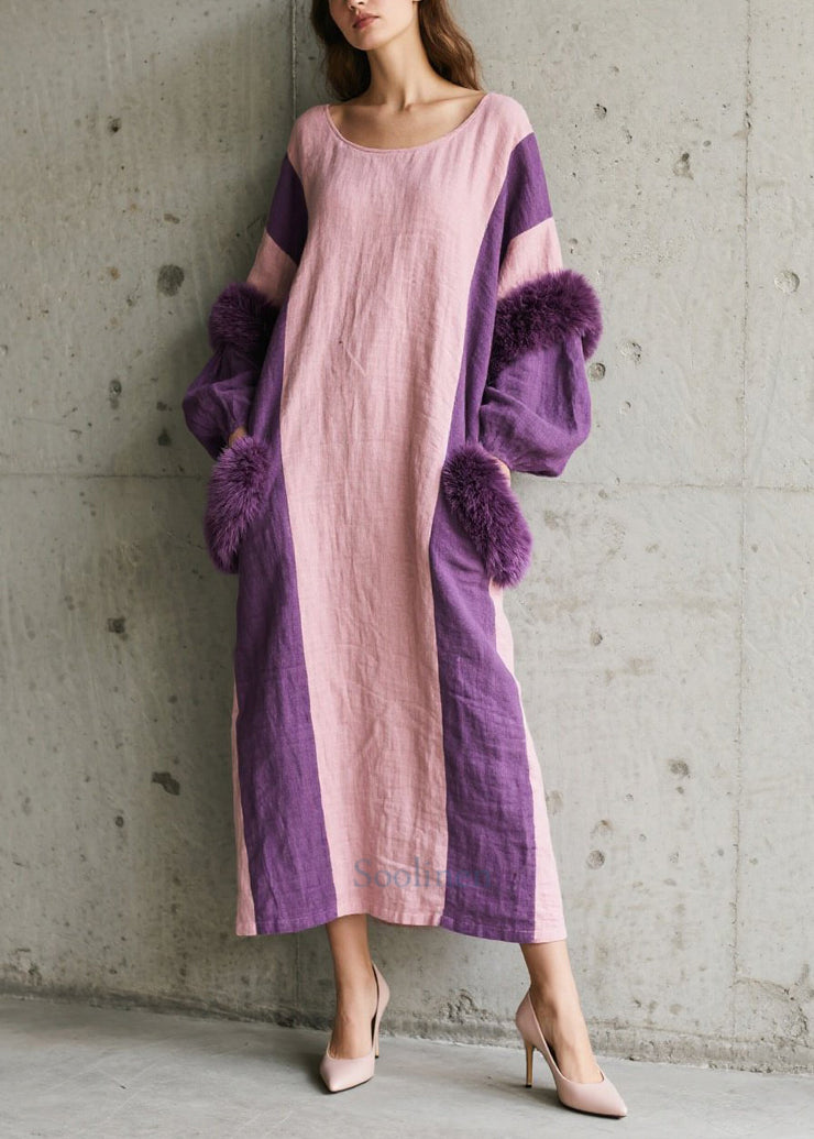 Italian Colorblock Oversized Patchwork Faux Fur Holiday Dress Fall