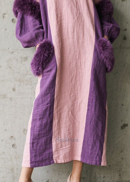 Italian Colorblock Oversized Patchwork Faux Fur Holiday Dress Fall