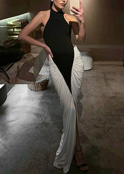 Italian Colorblock Patchwork Slim Fit Cotton Dress Sleeveless