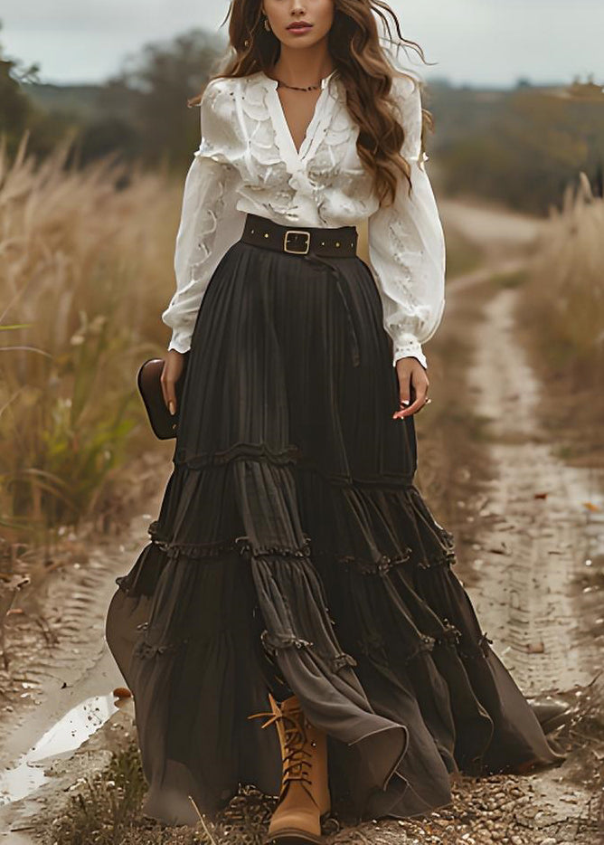Italian Colorblock V Neck Ruffled Patchwork Cotton suit Spring