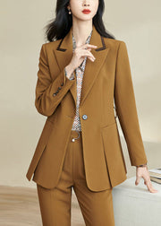 Italian Ginger Notched Patchwork Side Open Solid Coats Fall