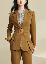 Italian Ginger Notched Patchwork Side Open Solid Coats Fall