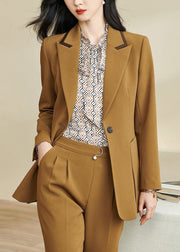 Italian Ginger Notched Patchwork Side Open Solid Coats Fall
