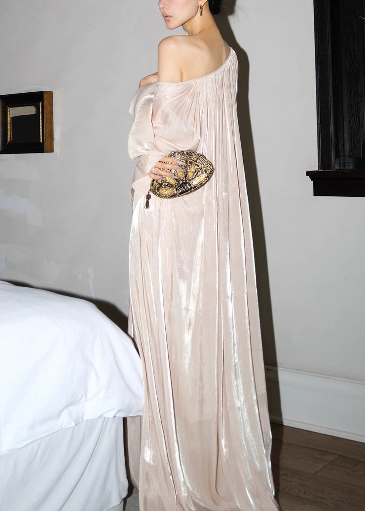 Italian Glutinous Rice Flour V Neck Wrinkled Silk Maxi Dresses Fall