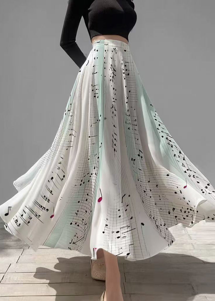 Italian Gradient Color Print Chiffon A Line Skirts Summer