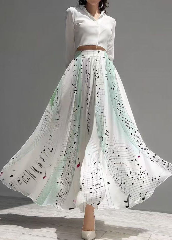 Italian Gradient Color Print Chiffon A Line Skirts Summer