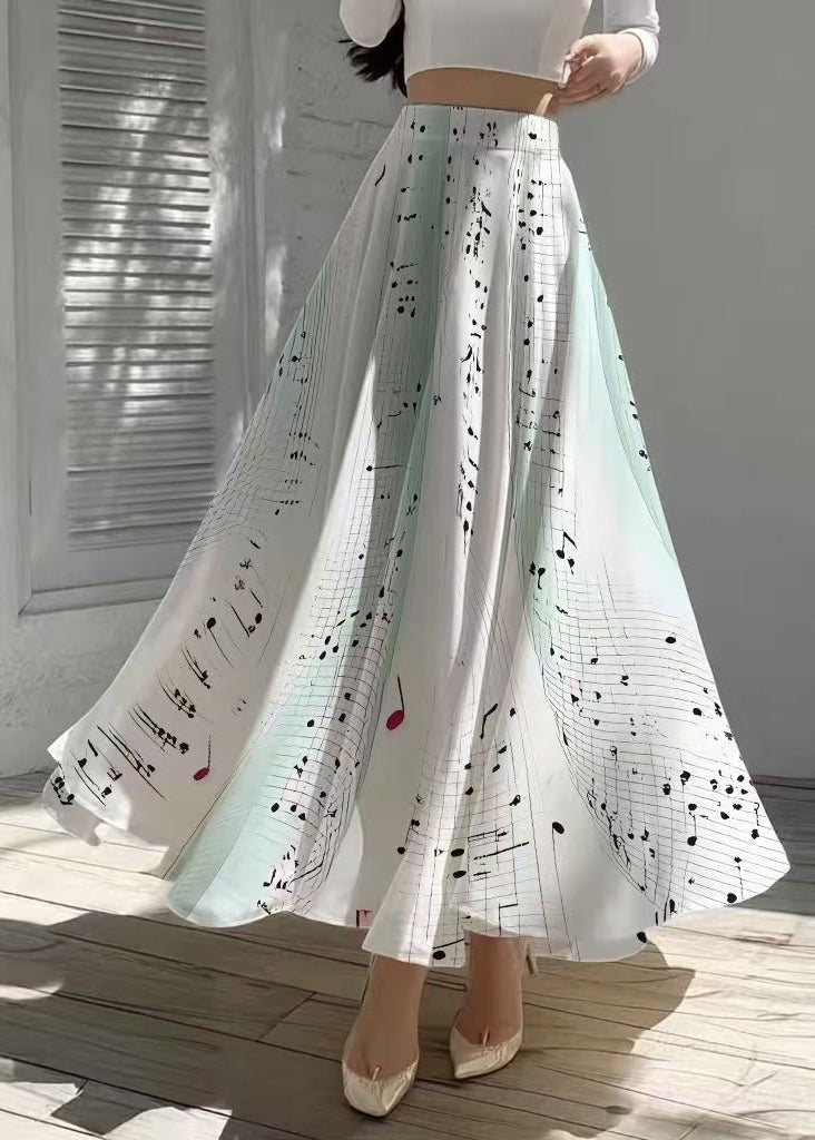 Italian Gradient Color Print Chiffon A Line Skirts Summer