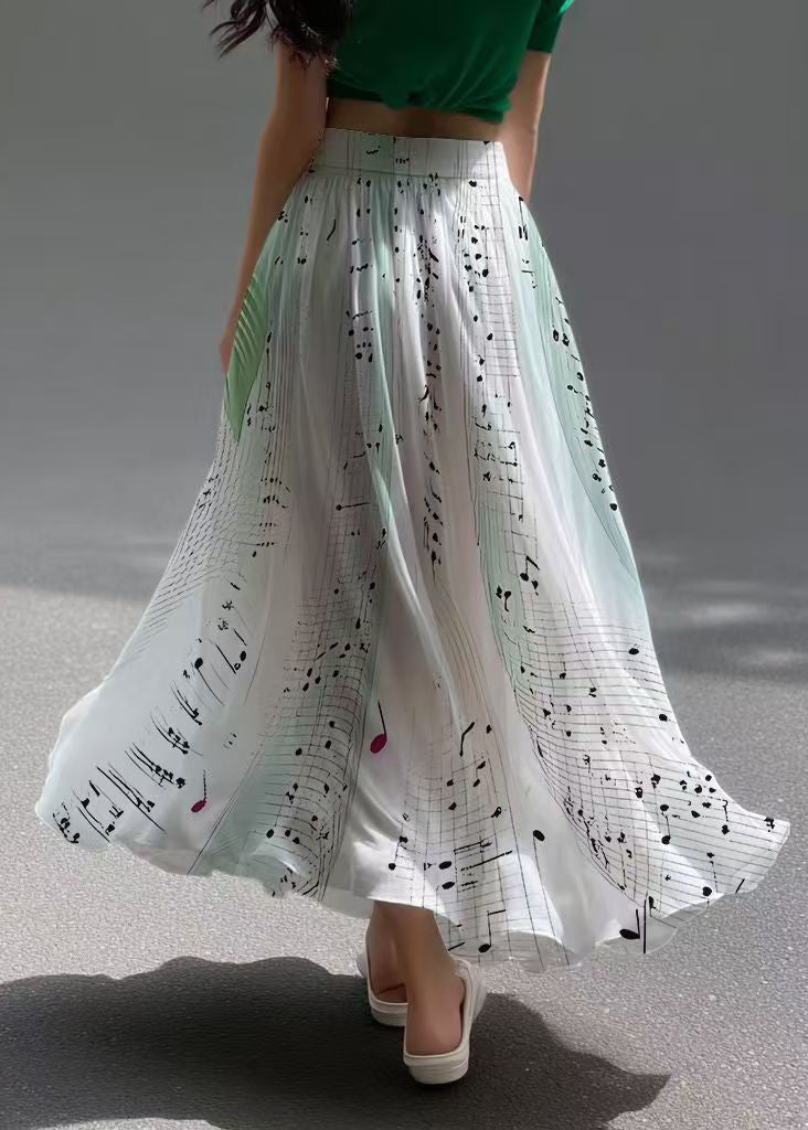 Italian Gradient Color Print Chiffon A Line Skirts Summer