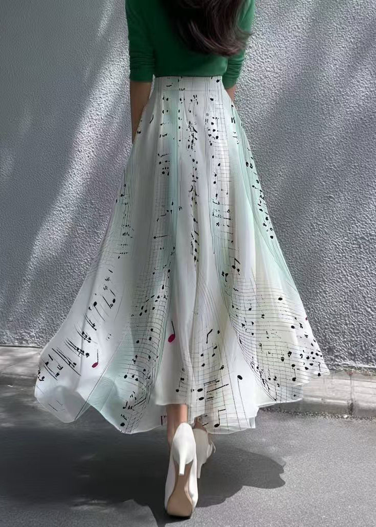 Italian Gradient Color Print Chiffon A Line Skirts Summer