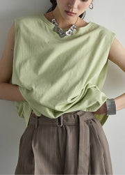 Italian Grass Green Ruffled Cotton Top Sleeveless