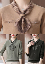 Italian Green Patchwork Cotton Knit Sweaters Fall