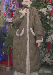 Italian Green Rabbit Hair Patchwork Cotton Filled Long Coats Winter