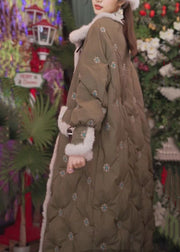 Italian Green Rabbit Hair Patchwork Cotton Filled Long Coats Winter