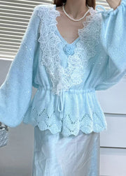 Italian Grey Cinched Patchwork Knit Women Sets 2 Pieces Fall