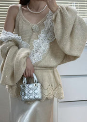 Italian Grey Cinched Patchwork Knit Women Sets 2 Pieces Fall