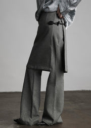 Italian Grey Fake Two-Piece Split Design Suit Pants Fall
