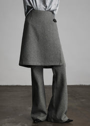 Italian Grey Fake Two-Piece Split Design Suit Pants Fall