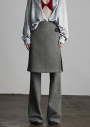 Italian Grey Fake Two-Piece Split Design Suit Pants Fall
