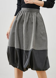 Italian Grey Faux Leather Patchwork Cotton Skirts Spring