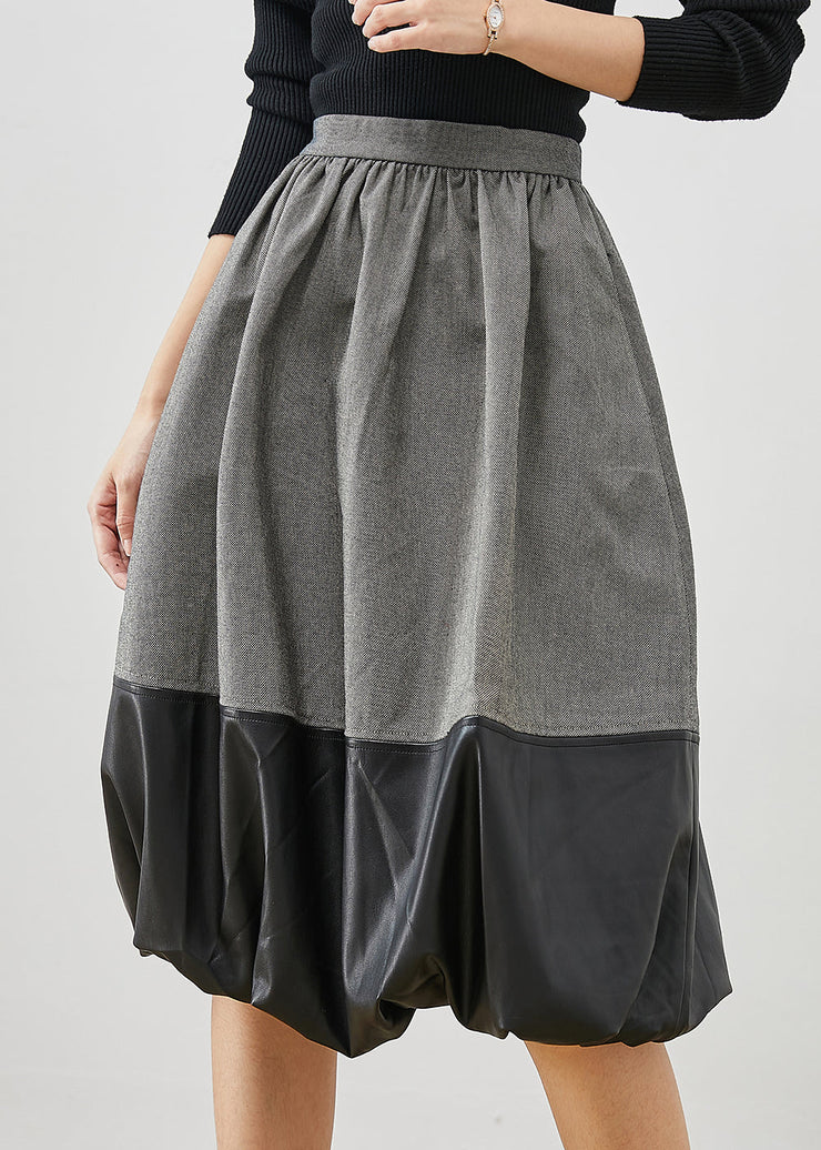 Italian Grey Faux Leather Patchwork Cotton Skirts Spring