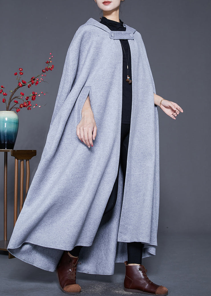 Italian Grey Hooded Oversized Woolen Cardigans Cloak Sleeves