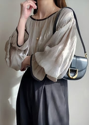 Italian Grey Oversized Wrinkled Chiffon Tops Puff Sleeve