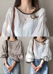 Italian Grey Oversized Wrinkled Chiffon Tops Puff Sleeve