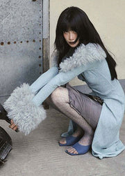 Italian Grey Patchwork Faux Fur Knit Cardigan Spring