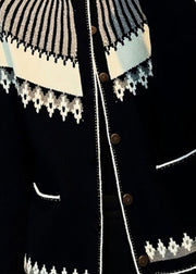 Italian Jacquard Black Stand Collar Button Cotton Knit Cardigans Fall