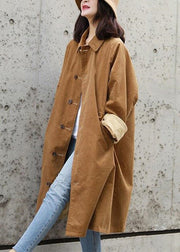 Italian Khaki Button Pockets Patchwork Corduroy Coats Fall