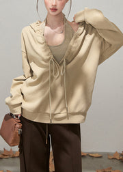 Italian Khaki Hooded Drawstring Cotton Sweatshirts Tracksuits Fall