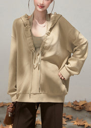 Italian Khaki Hooded Drawstring Cotton Sweatshirts Tracksuits Fall