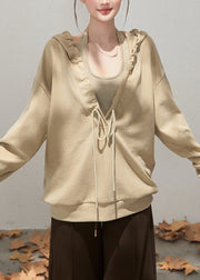 Italian Khaki Hooded Drawstring Cotton Sweatshirts Tracksuits Fall