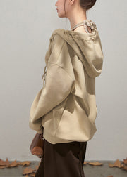 Italian Khaki Hooded Drawstring Cotton Sweatshirts Tracksuits Fall