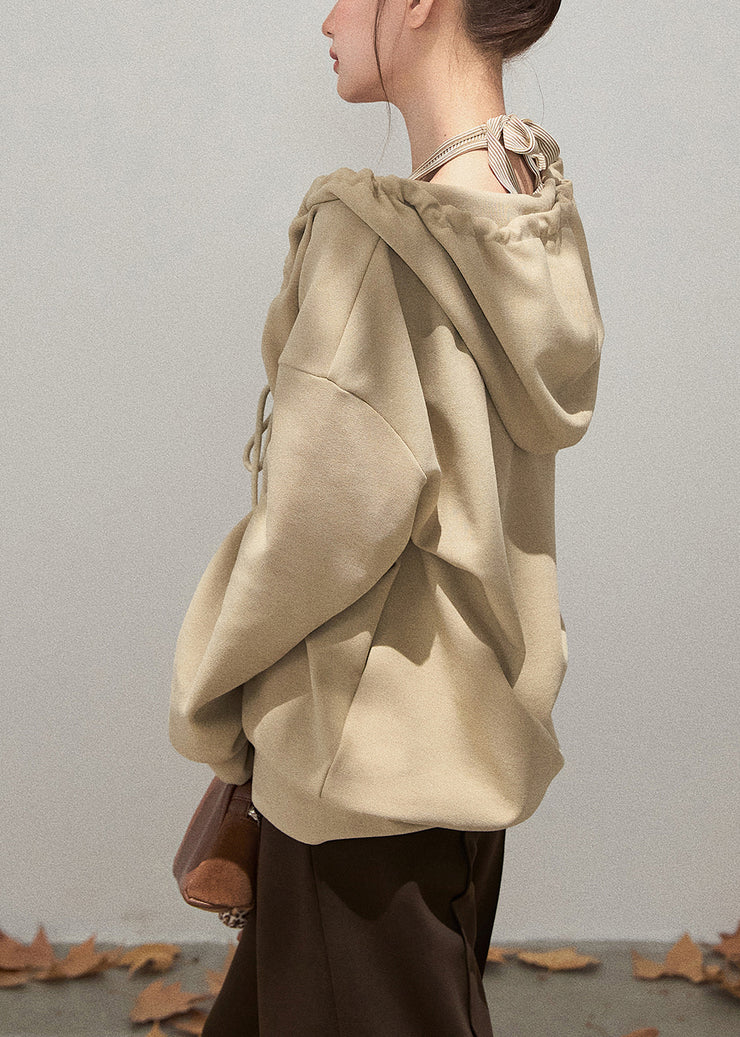 Italian Khaki Hooded Drawstring Cotton Sweatshirts Tracksuits Fall