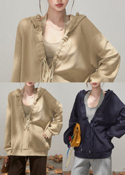 Italian Khaki Hooded Drawstring Cotton Sweatshirts Tracksuits Fall