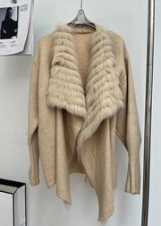 Italian Khaki Peter Pan Collar Fox Collar Patchwork Woolen Cardigan Fall